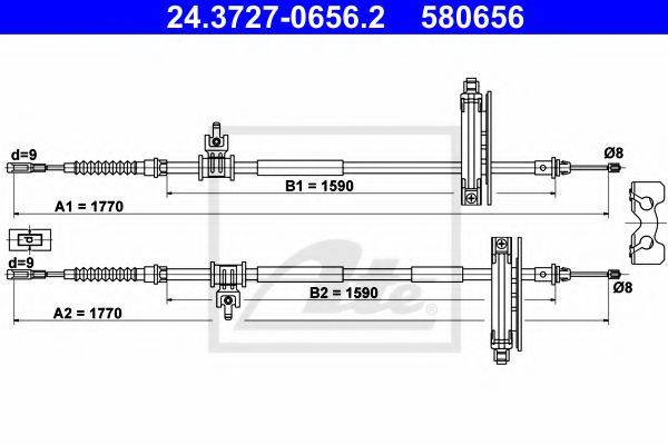Трос, стояночная тормозная система ATE 24.3727-0656.2