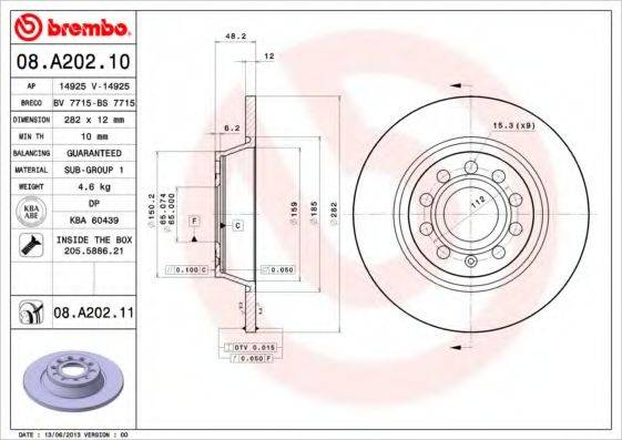 Тормозной диск BREMBO 08.A202.11