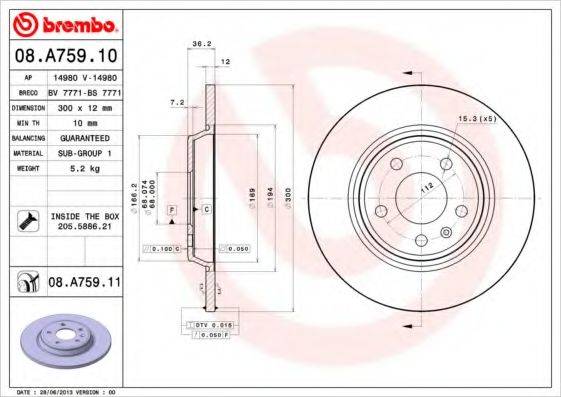 Тормозной диск BREMBO 08.A759.11