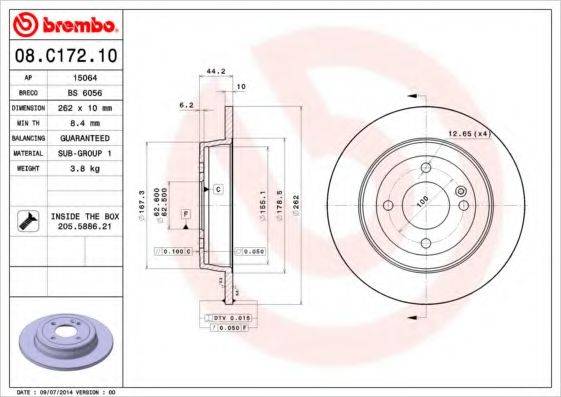 Тормозной диск BREMBO 08.C172.10