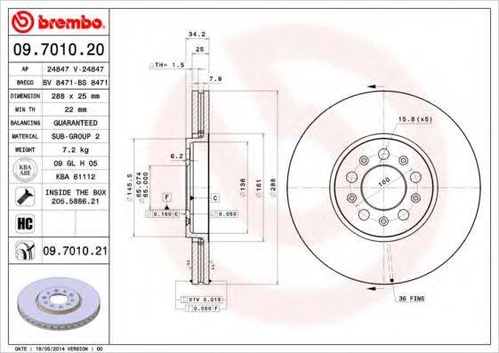 Тормозной диск BREMBO 09.7010.21