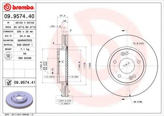 Тормозной диск BREMBO 09.9574.40