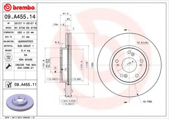 Тормозной диск BREMBO 09.A455.14