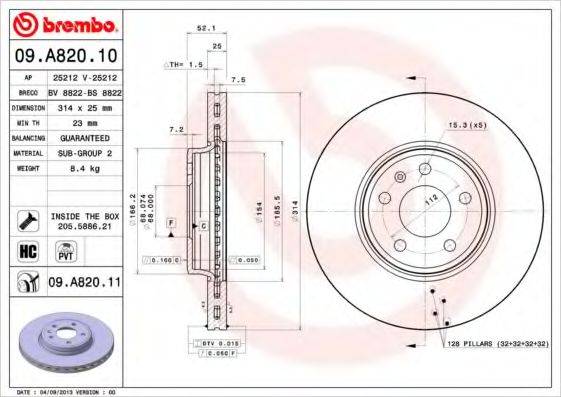 Тормозной диск BREMBO 09.A820.11